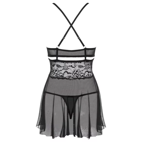 Obsessive - babydoll set - průsvitná, krajková - černá - 2XL/3XL