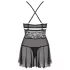 Obsessive - babydoll set - průsvitná, krajková - černá - 2XL/3XL