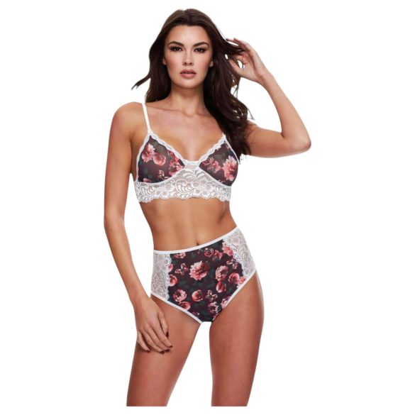Baci - květinový krajkový set podprsenky s vysokým pasem - M/L