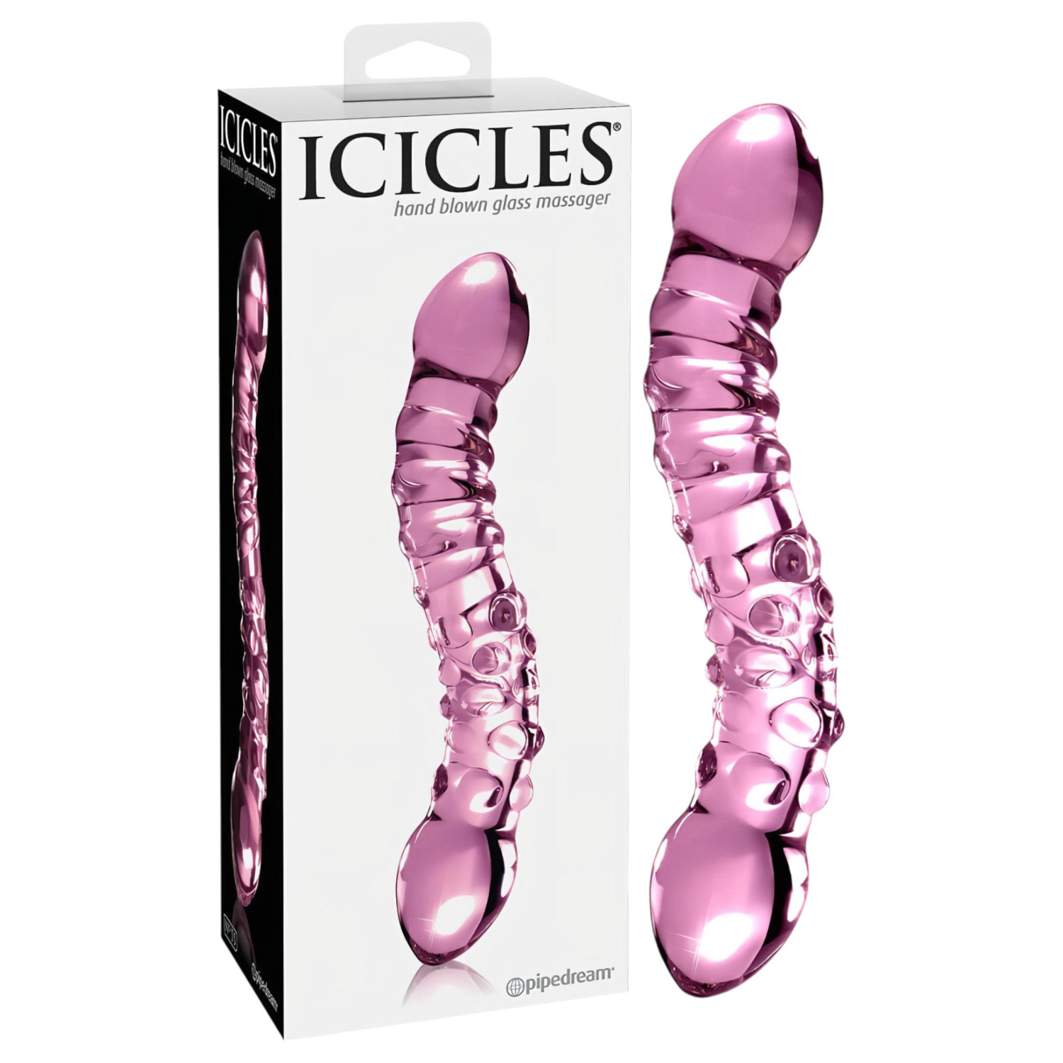 Icicles No. 55 - skleněné dildo pro G-bod - dvoustranné - růžové