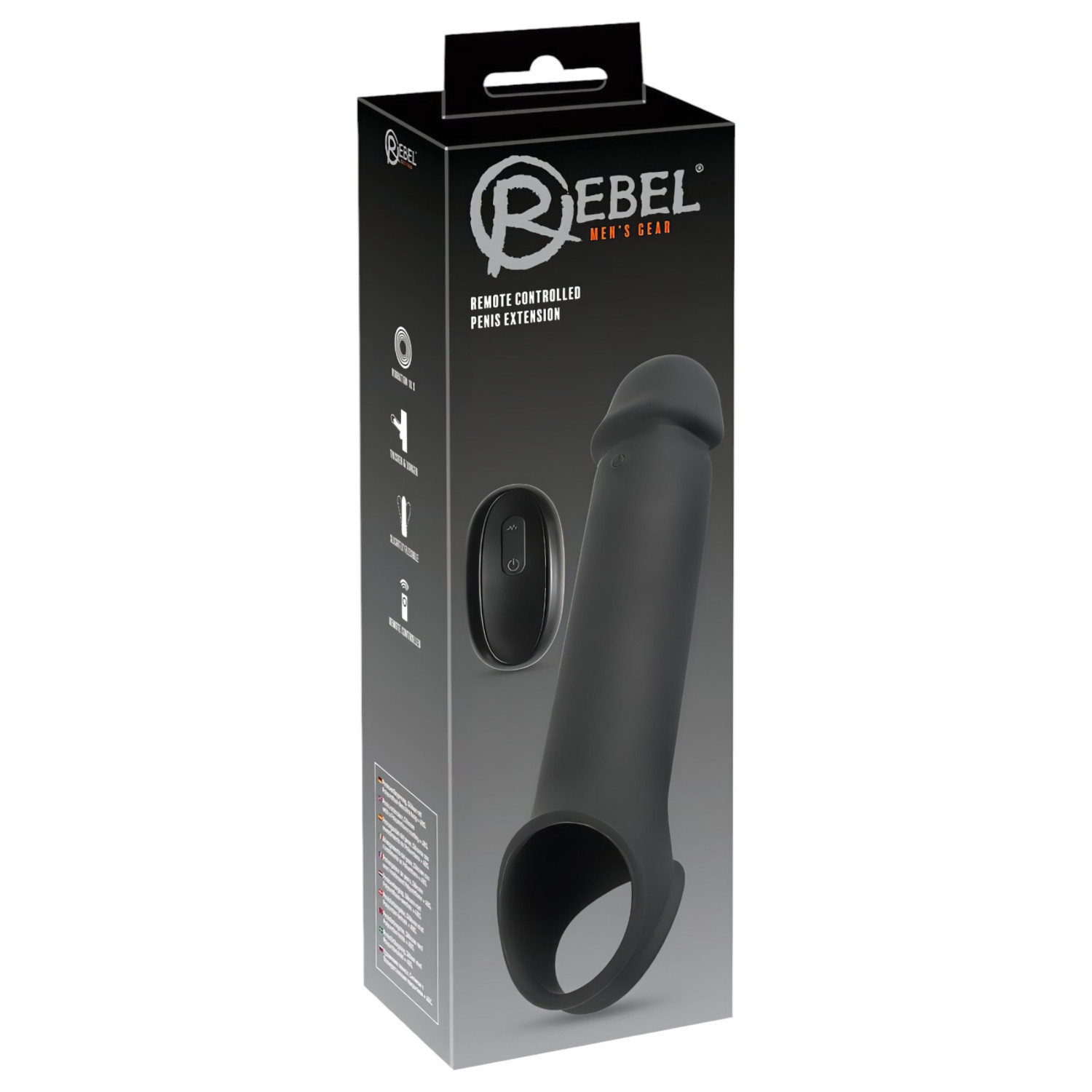 Rebel - vibrační návlek na penis s dálkovým ovládáním - černý - akumulátor