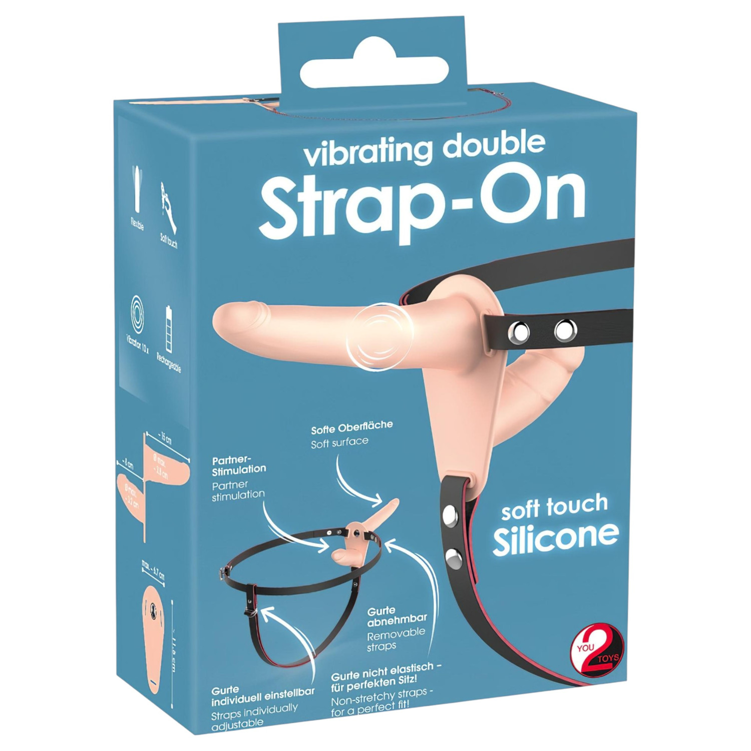 You2Toys - Strap-on dildo - dvojitý vibrátor - realistický tělový