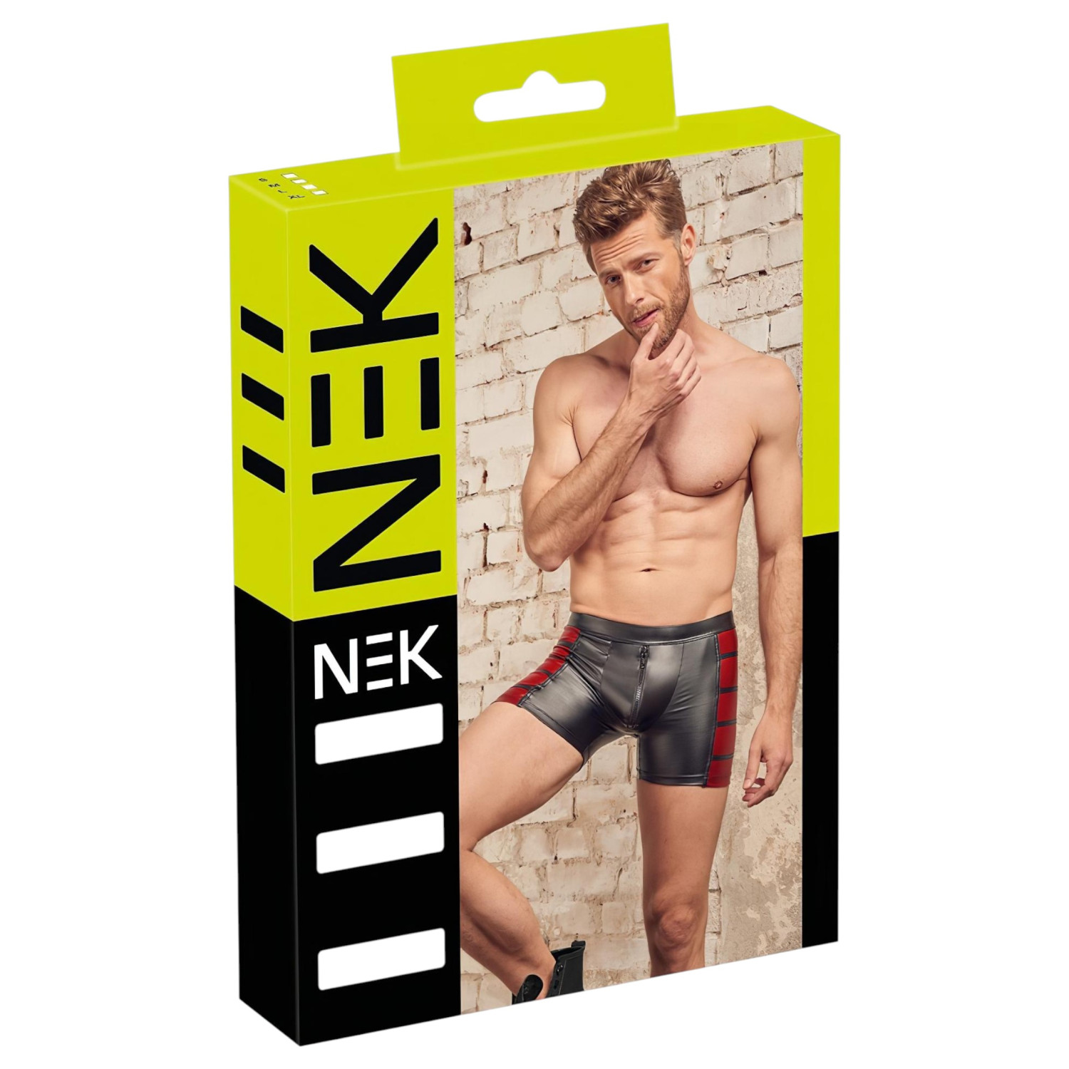 NEK - pánské boxery s červenými vsadkami na bocích a zipem - černé