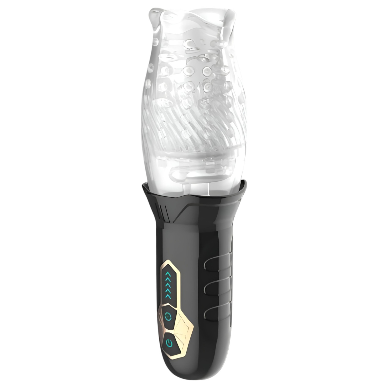Leopard Bellucci 360 - rotačně-vibrační masturbátor (průhledný‑černý)